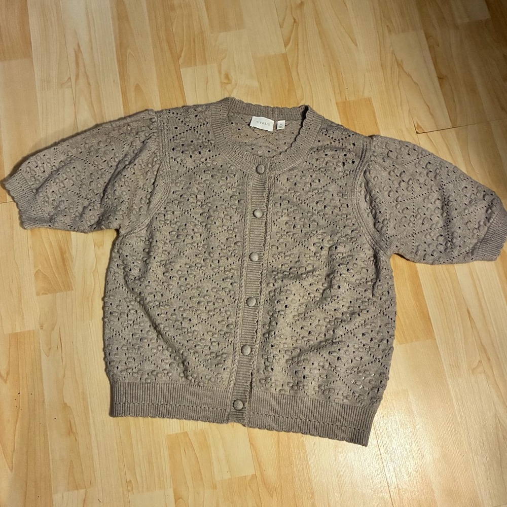 Cyrus Short-Sleeve Pointelle Knit Cardigan - Picture 2 of 10